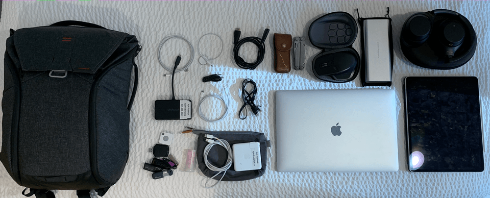 Layflat of backpack contents